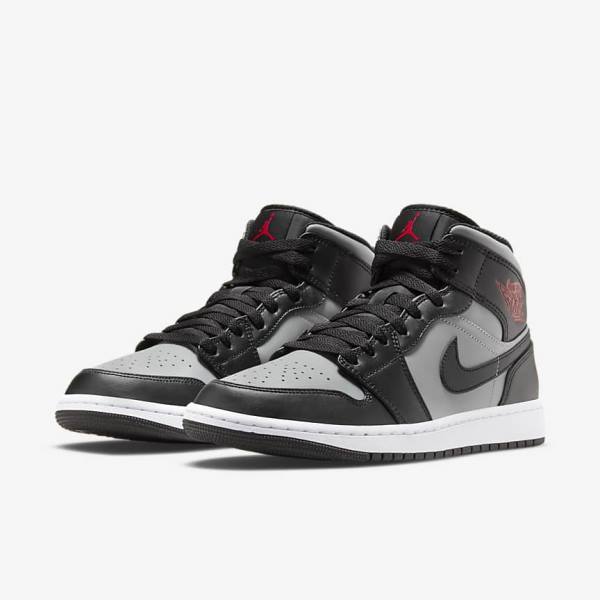 Jordan Παπουτσια Nike Air Jordan 1 Mid ανδρικα μαυρα γκρι ασπρα κοκκινα | NK642ZXH