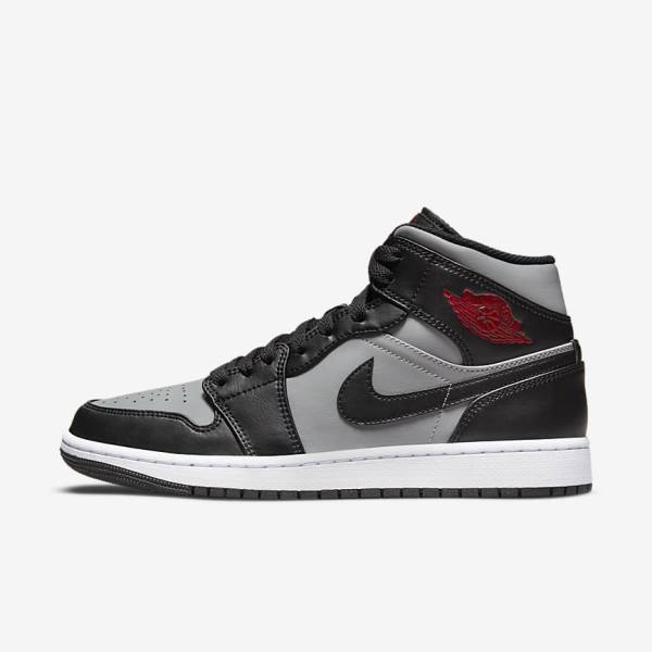 Jordan Παπουτσια Nike Air Jordan 1 Mid ανδρικα μαυρα γκρι ασπρα κοκκινα | NK642ZXH