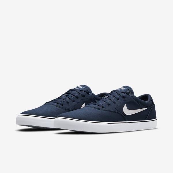 Skate Παπούτσια Nike SB Chron 2 καμβα ανδρικα σκουρο μπλε σκουρο μπλε μαυρα ασπρα | NK875ARZ