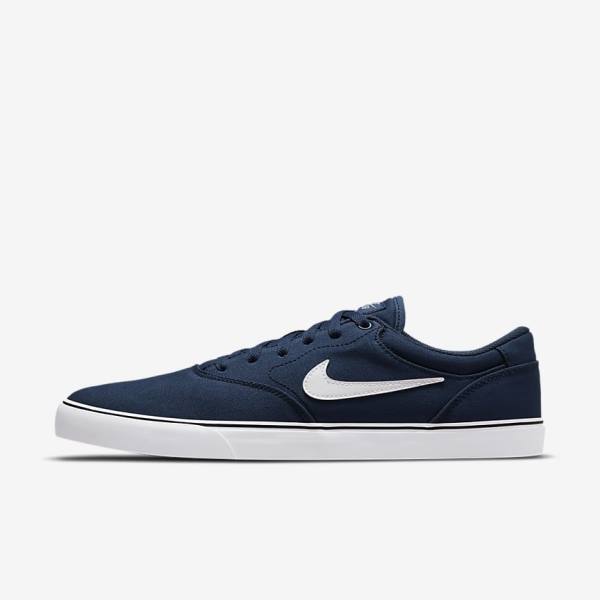 Skate Παπούτσια Nike SB Chron 2 καμβα ανδρικα σκουρο μπλε σκουρο μπλε μαυρα ασπρα | NK875ARZ