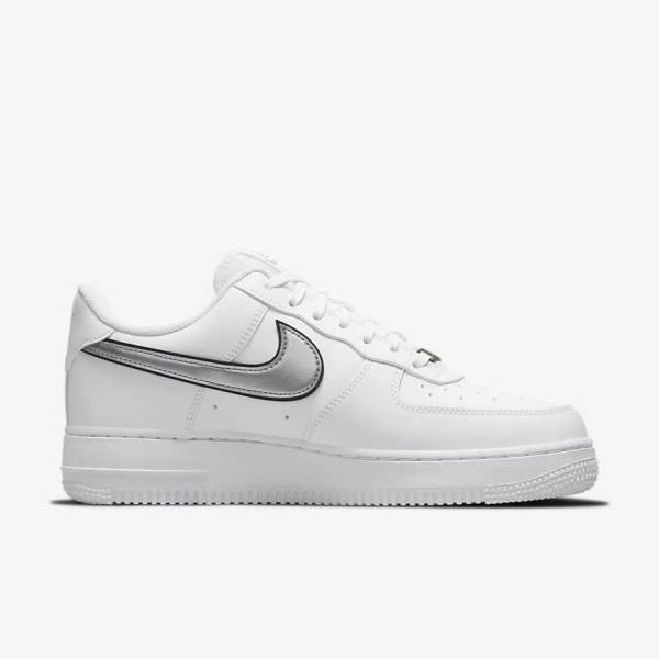 Αθλητικά Παπούτσια Nike Air Force 1 07 Essential γυναικεια ασπρα μαυρα μεταλλικός ασημι | NK134FPM