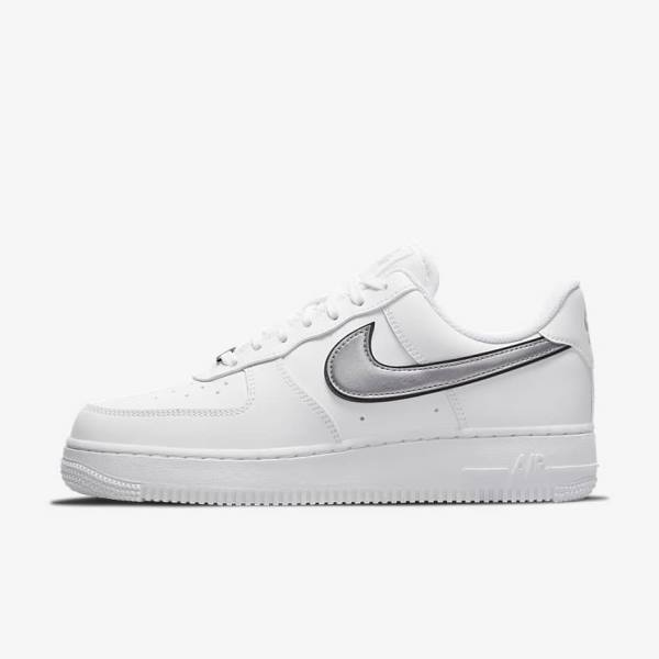 Αθλητικά Παπούτσια Nike Air Force 1 07 Essential γυναικεια ασπρα μαυρα μεταλλικός ασημι | NK134FPM