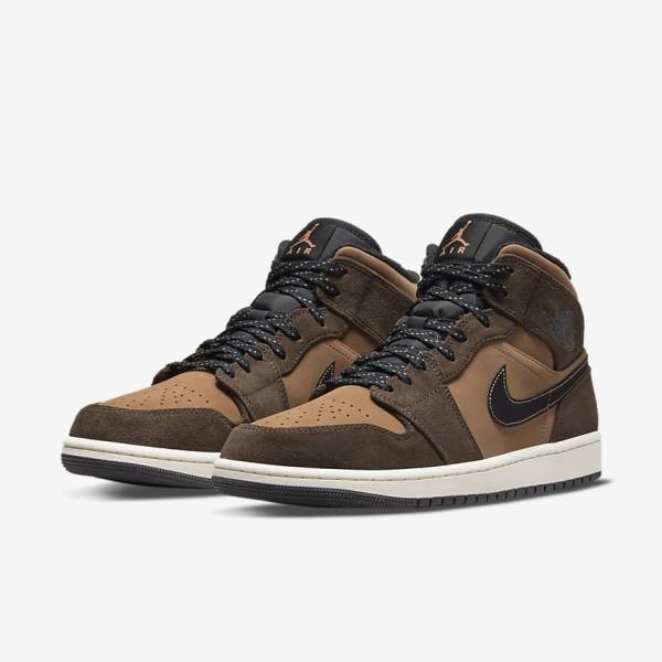 Αθλητικά Παπούτσια Nike Air Jordan 1 Mid SE ανδρικα σκούρο σοκολάτα καφε μαυρα κοκκινα | NK374XIS