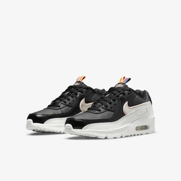 Αθλητικά Παπούτσια Nike Air Max 90 LTR SE Older παιδικα μαυρα ασπρα μεταλλικός μπλε γκρι | NK591DCM