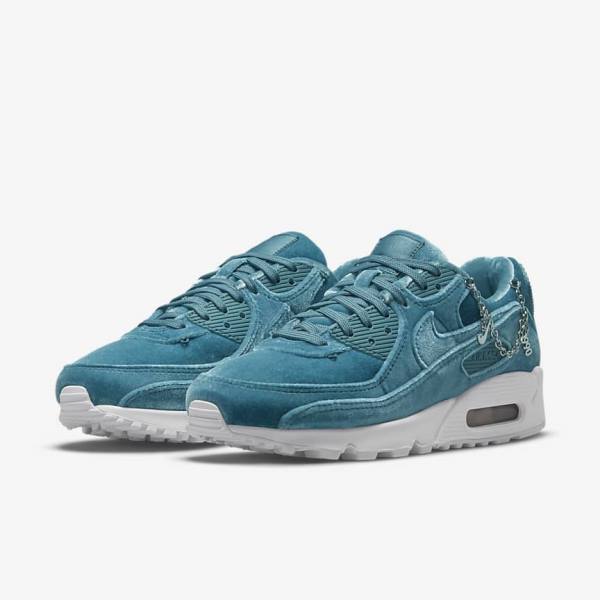 Αθλητικά Παπούτσια Nike Air Max 90 Premium γυναικεια γκρι πρασινο μεταλλικός ασημι ασπρα γκρι πρασινο | NK490IHC