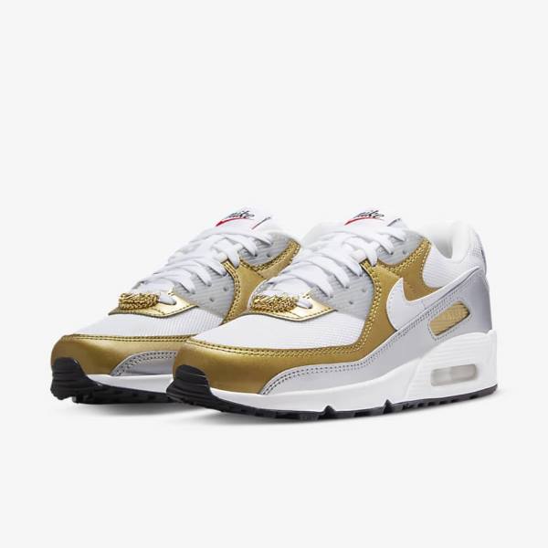 Αθλητικά Παπούτσια Nike Air Max 90 SE γυναικεια ασπρα μεταλλικός χρυσο χρωμα μεταλλικός ασημι ασπρα | NK910WUD