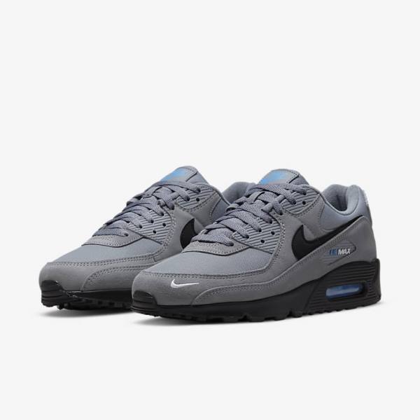 Αθλητικά Παπούτσια Nike Air Max 90 ανδρικα γκρι ανοιχτο μπλε μεταλλικός ασημι μαυρα | NK195QEK