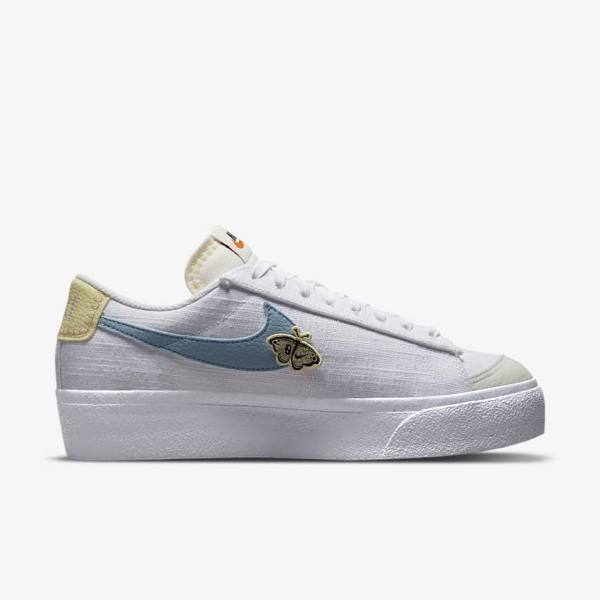 Αθλητικά Παπούτσια Nike Blazer Low flatforms Next Nature γυναικεια ασπρα ροζ ασπρα μπλε | NK142GAM