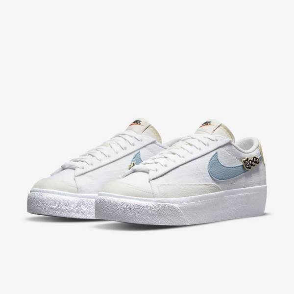 Αθλητικά Παπούτσια Nike Blazer Low flatforms Next Nature γυναικεια ασπρα ροζ ασπρα μπλε | NK142GAM