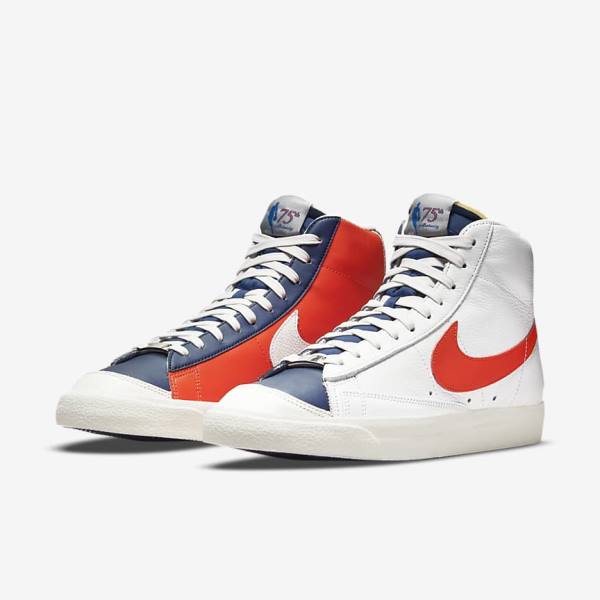 Αθλητικά Παπούτσια Nike Blazer Mid 77 EMB ανδρικα ασπρα μπλε πορτοκαλι | NK509EGK