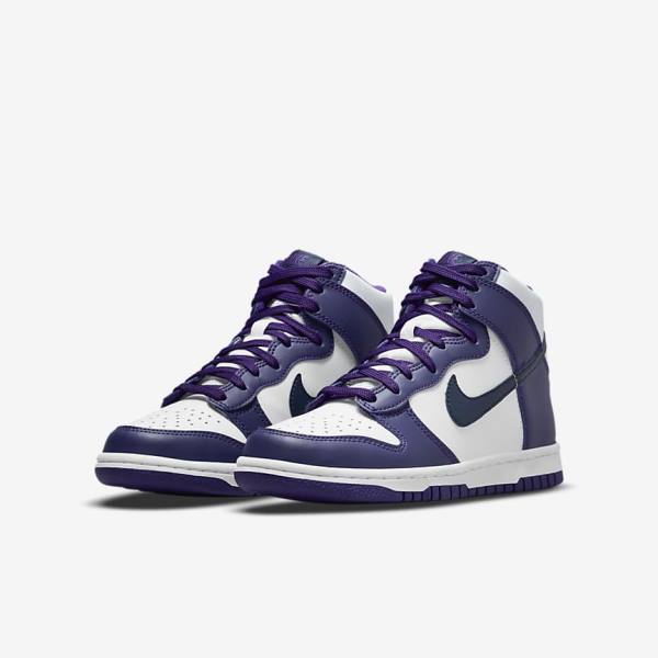 Αθλητικά Παπούτσια Nike Dunk High Older παιδικα ασπρα μωβ σκουρο μπλε | NK458UVZ