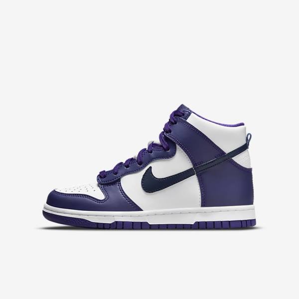 Αθλητικά Παπούτσια Nike Dunk High Older παιδικα ασπρα μωβ σκουρο μπλε | NK458UVZ