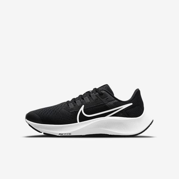 παπουτσια για τρεξιμο Nike Air Zoom Pegasus 38 Older δρομου παιδικα μαυρα σκούρο γκρι ασπρα | NK240XSI