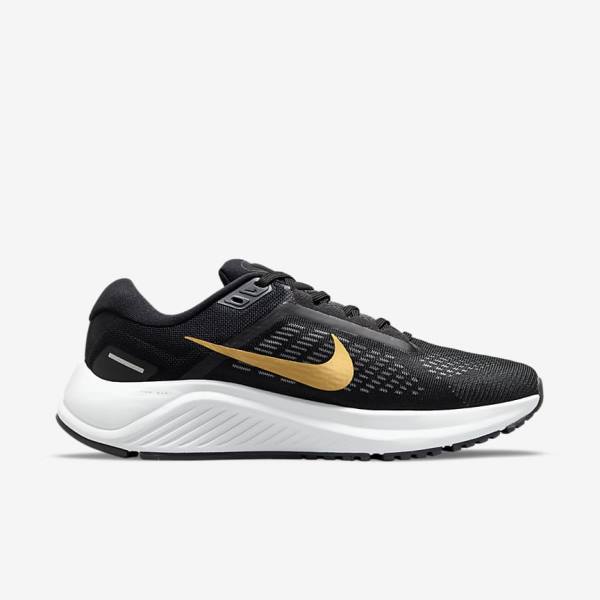 παπουτσια για τρεξιμο Nike Air Zoom Structure 24 δρομου γυναικεια μαυρα σκούρο γκρι μεταλλικός χρυσο χρωμα | NK307VSY