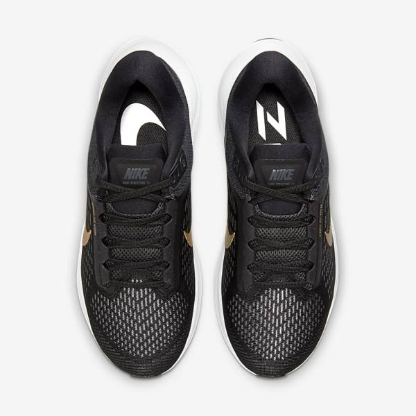 παπουτσια για τρεξιμο Nike Air Zoom Structure 24 δρομου γυναικεια μαυρα σκούρο γκρι μεταλλικός χρυσο χρωμα | NK307VSY