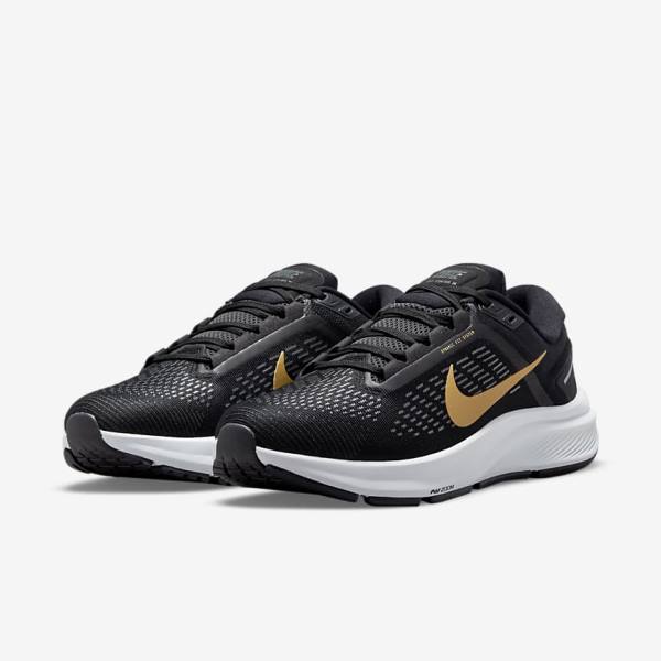 παπουτσια για τρεξιμο Nike Air Zoom Structure 24 δρομου γυναικεια μαυρα σκούρο γκρι μεταλλικός χρυσο χρωμα | NK307VSY