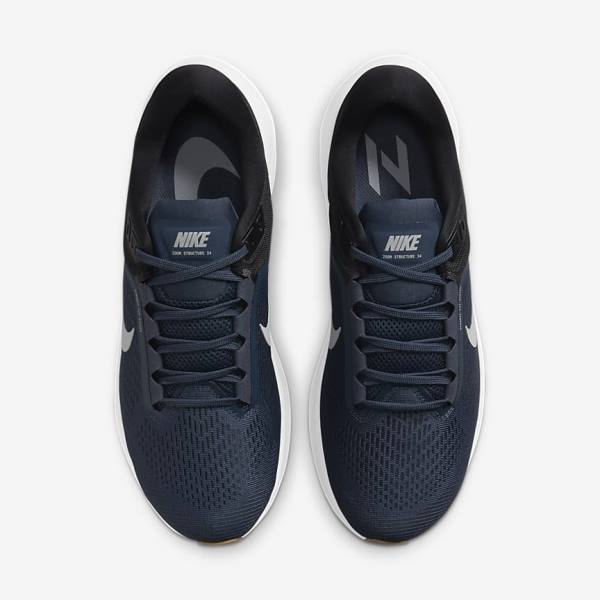 παπουτσια για τρεξιμο Nike Air Zoom Structure 24 δρομου ανδρικα μπλε μαυρα σκούρο οψιάνος γκρι | NK568UEP