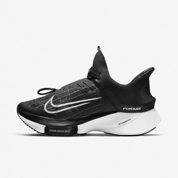 παπουτσια για τρεξιμο Nike Air Zoom Tempo NEXT% FlyEase Easy On-Off δρομου ανδρικα μαυρα ασπρα | NK526RHW