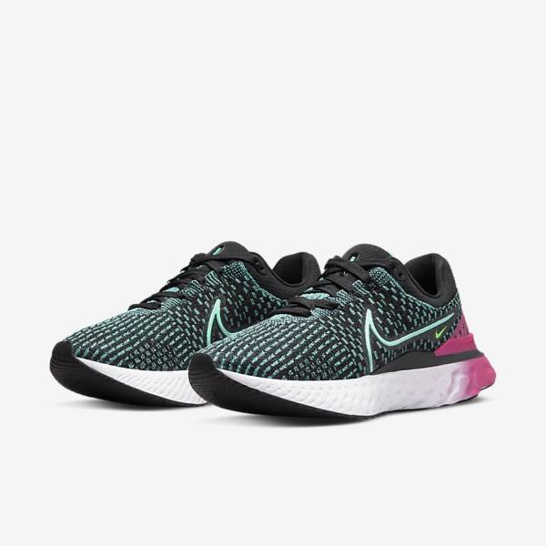 παπουτσια για τρεξιμο Nike React Infinity Run Flyknit 3 δρομου γυναικεια μαυρα ροζ τυρκουάζ τυρκουάζ | NK358OMV