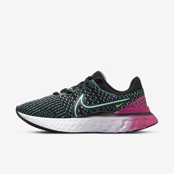 παπουτσια για τρεξιμο Nike React Infinity Run Flyknit 3 δρομου γυναικεια μαυρα ροζ τυρκουάζ τυρκουάζ | NK358OMV