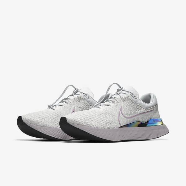 παπουτσια για τρεξιμο Nike React Infinity Run 3 By You Custom δρομου ανδρικα γκρι Πλατίνα γκρι | NK716SQT