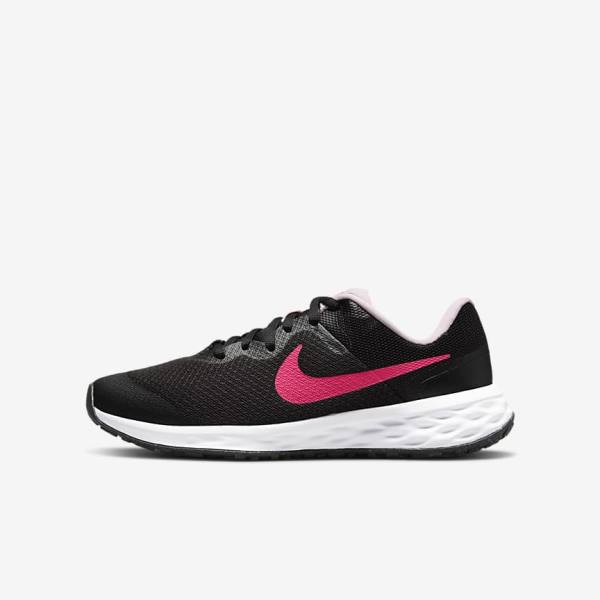 παπουτσια για τρεξιμο Nike Revolution 6 Older δρομου παιδικα μαυρα ροζ | NK102KPD