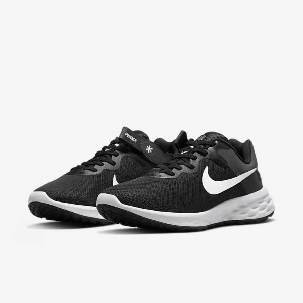 παπουτσια για τρεξιμο Nike Revolution 6 FlyEase Next Nature Easy On-Off δρομου γυναικεια μαυρα σκούρο γκρι ασπρα | NK245VZR