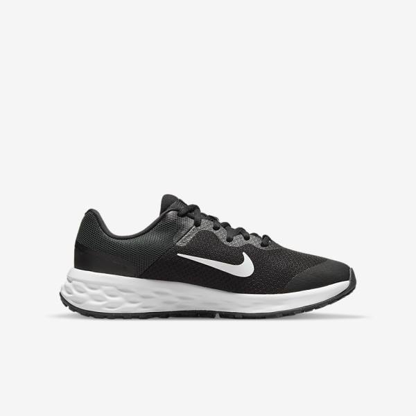 παπουτσια για τρεξιμο Nike Revolution 6 Older δρομου παιδικα μαυρα σκούρο γκρι ασπρα | NK253WOS