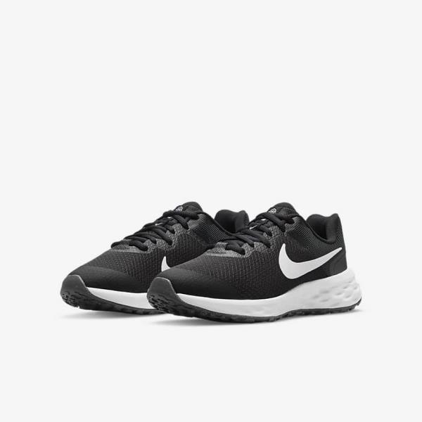 παπουτσια για τρεξιμο Nike Revolution 6 Older δρομου παιδικα μαυρα σκούρο γκρι ασπρα | NK253WOS