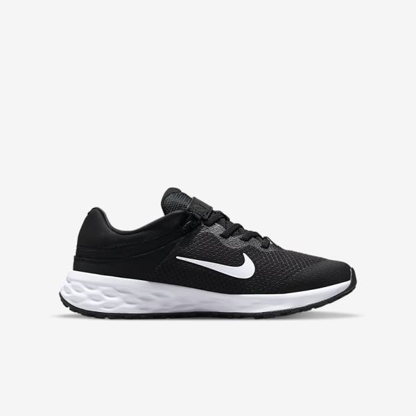 παπουτσια για τρεξιμο Nike Revolution 6 FlyEase Older Easy On-Off δρομου παιδικα μαυρα σκούρο γκρι ασπρα | NK319ZAD