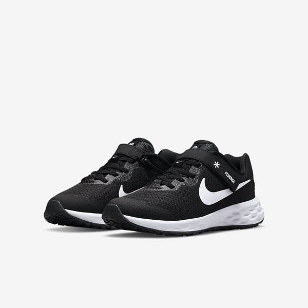 παπουτσια για τρεξιμο Nike Revolution 6 FlyEase Older Easy On-Off δρομου παιδικα μαυρα σκούρο γκρι ασπρα | NK319ZAD