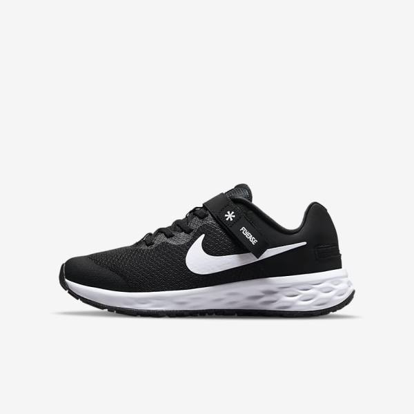 παπουτσια για τρεξιμο Nike Revolution 6 FlyEase Older Easy On-Off δρομου παιδικα μαυρα σκούρο γκρι ασπρα | NK319ZAD