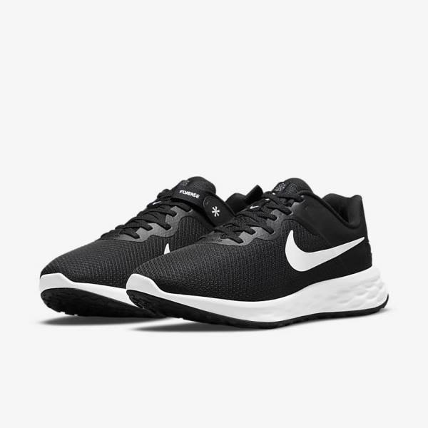 παπουτσια για τρεξιμο Nike Revolution 6 FlyEase Next Nature Easy-On-And-Off δρομου (Extra φαρδια) ανδρικα μαυρα γκρι ασπρα | NK376HLW