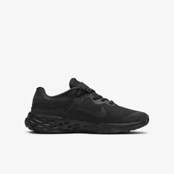 παπουτσια για τρεξιμο Nike Revolution 6 FlyEase Older Easy On-Off δρομου παιδικα μαυρα σκούρο γκρι | NK431OQS