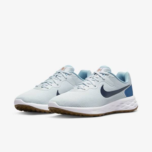 παπουτσια για τρεξιμο Nike Revolution 6 (Extra φαρδια) ανδρικα Πλατίνα σκούρο μπλε μπλε | NK516TPQ