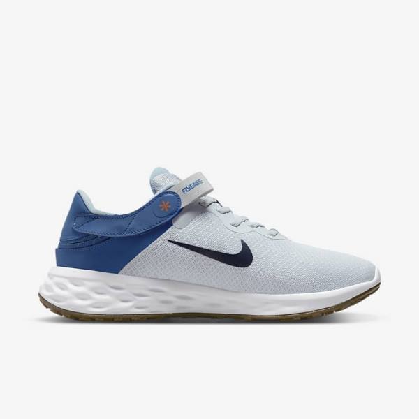 παπουτσια για τρεξιμο Nike Revolution 6 FlyEase Next Nature Easy-On-And-Off δρομου (Extra φαρδια) ανδρικα Πλατίνα σκούρο μπλε μπλε | NK628GND