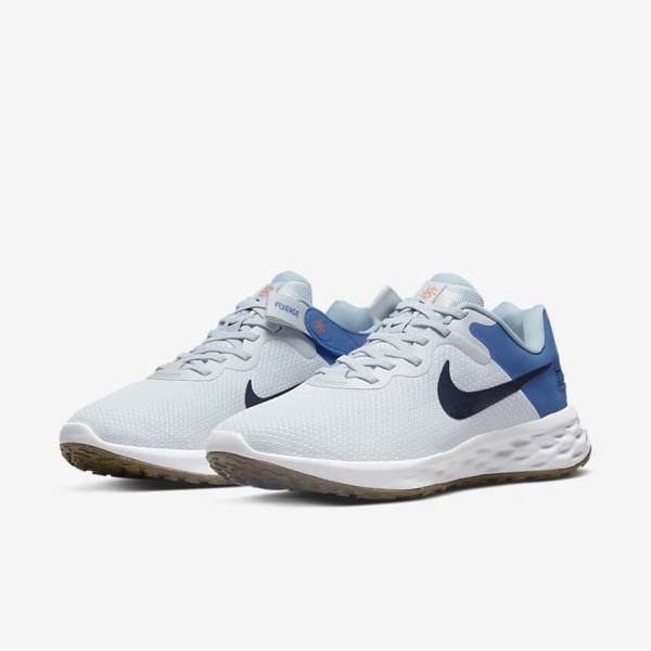 παπουτσια για τρεξιμο Nike Revolution 6 FlyEase Next Nature Easy-On-And-Off δρομου (Extra φαρδια) ανδρικα Πλατίνα σκούρο μπλε μπλε | NK628GND