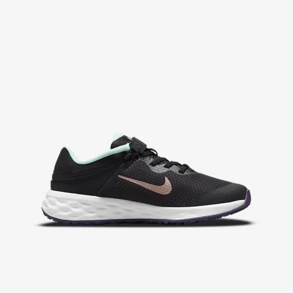 παπουτσια για τρεξιμο Nike Revolution 6 FlyEase Older Easy On-Off δρομου παιδικα μαυρα μεντα μωβ μεταλλικός κοκκινα καφε | NK654RZA