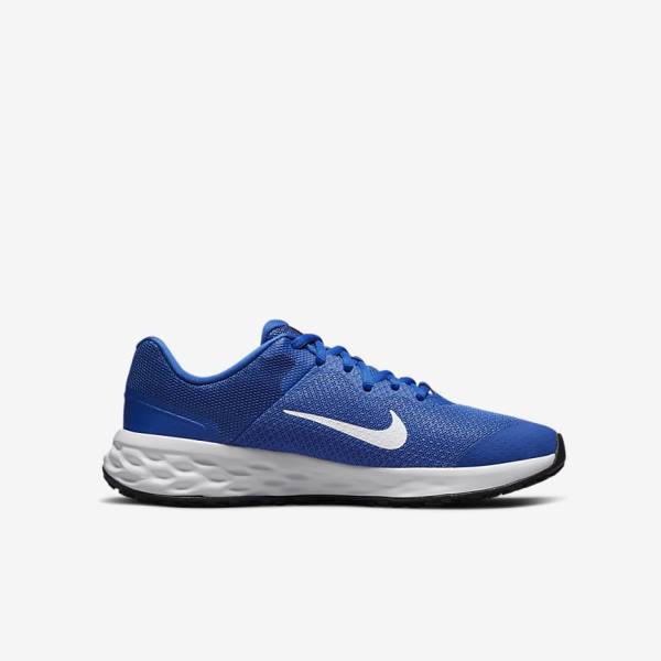 παπουτσια για τρεξιμο Nike Revolution 6 Older δρομου παιδικα μπλε ρουά μαυρα ασπρα | NK748SOZ