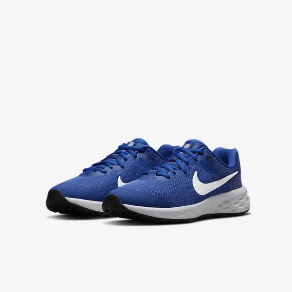 παπουτσια για τρεξιμο Nike Revolution 6 Older δρομου παιδικα μπλε ρουά μαυρα ασπρα | NK748SOZ