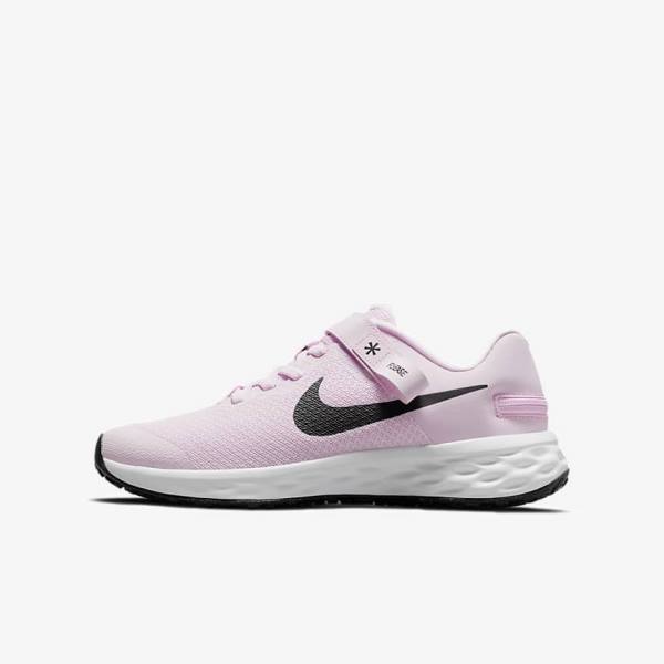 παπουτσια για τρεξιμο Nike Revolution 6 FlyEase Older Easy On-Off δρομου παιδικα ροζ μαυρα | NK783QCF