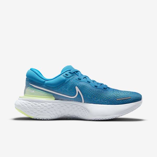 παπουτσια για τρεξιμο Nike ZoomX Invincible Run Flyknit δρομου ανδρικα μπλε ανοιχτο πρασινο γκρι ασπρα | NK132SHV