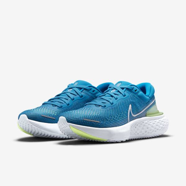 παπουτσια για τρεξιμο Nike ZoomX Invincible Run Flyknit δρομου ανδρικα μπλε ανοιχτο πρασινο γκρι ασπρα | NK132SHV