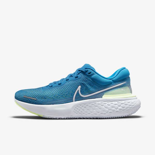 παπουτσια για τρεξιμο Nike ZoomX Invincible Run Flyknit δρομου ανδρικα μπλε ανοιχτο πρασινο γκρι ασπρα | NK132SHV