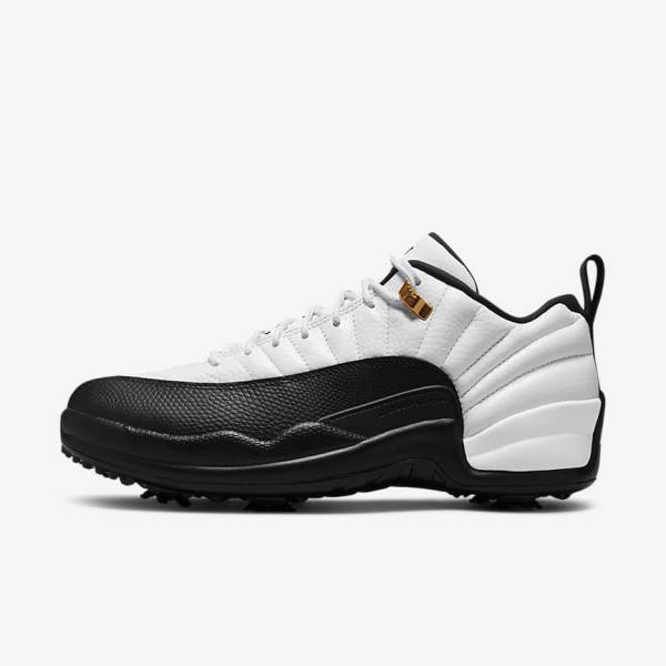 παπουτσια γκολφ Nike Air Jordan XII Low ανδρικα ασπρα μεταλλικός χρυσο χρωμα μαυρα | NK623HNP