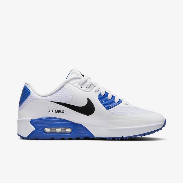 παπουτσια γκολφ Nike Air Max 90 G ανδρικα ασπρα μπλε Πλατίνα μαυρα | NK521QGM