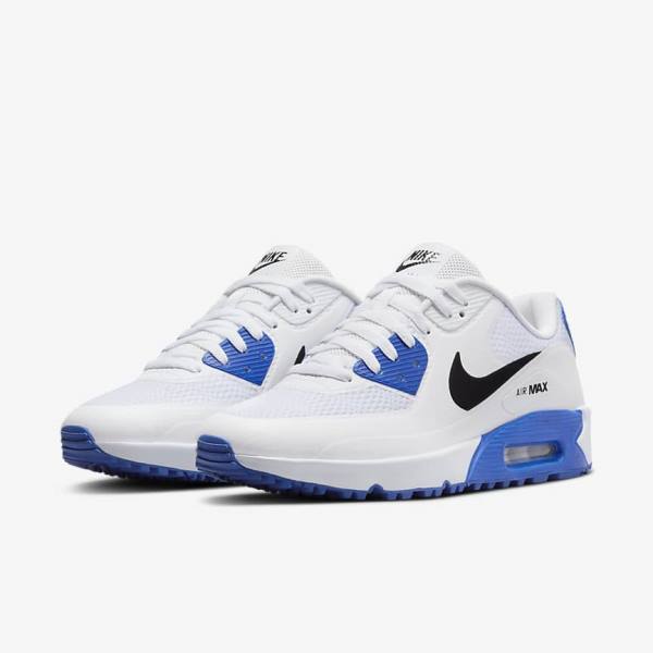 παπουτσια γκολφ Nike Air Max 90 G ανδρικα ασπρα μπλε Πλατίνα μαυρα | NK521QGM