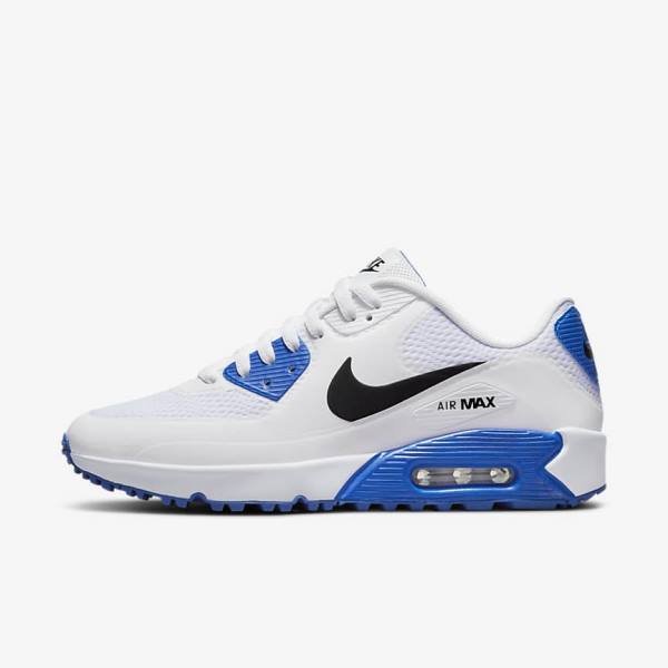 παπουτσια γκολφ Nike Air Max 90 G ανδρικα ασπρα μπλε Πλατίνα μαυρα | NK521QGM