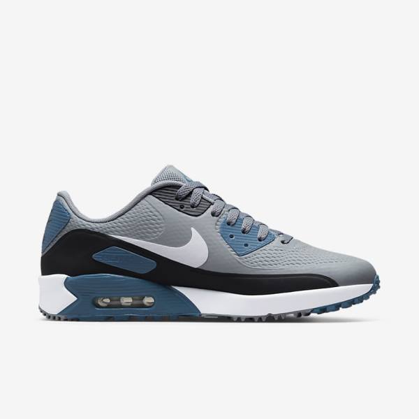 παπουτσια γκολφ Nike Air Max 90 G ανδρικα γκρι μαυρα ασπρα | NK594QKI