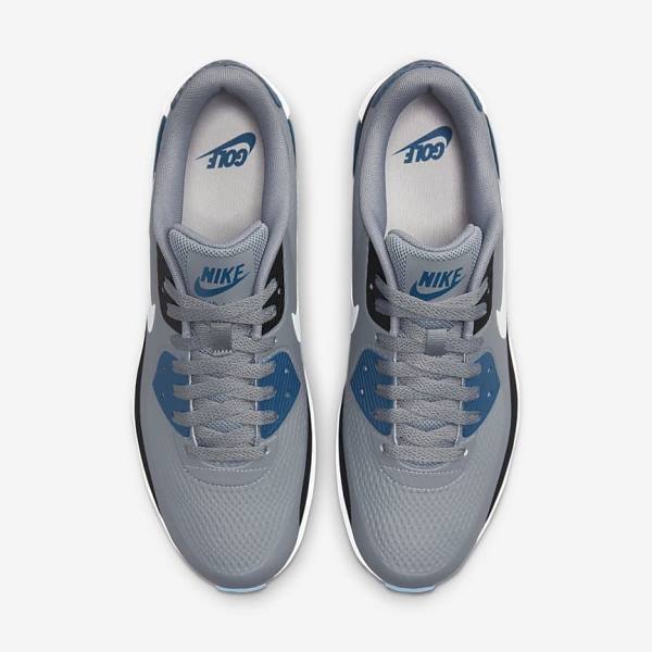 παπουτσια γκολφ Nike Air Max 90 G ανδρικα γκρι μαυρα ασπρα | NK594QKI